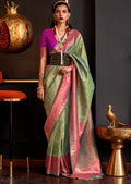 Pistachio Green Zari Woven Pure Handloom Kanjivaram Silk Saree
