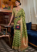 Pear Green Two Tone Meenakari Woven Pure Organza Silk Saree