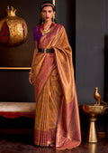 Golden Mustard Yellow Zari Woven Pure Handloom Kanjivaram Silk Saree