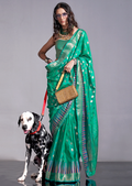 Jade Green Zari Woven Pure Handloom Gadwal Banarasi Silk Saree