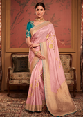 PASTEL PINK PURE CREPE SILK DESIGNER BANARASI SAREE