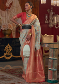 Mint Green Woven Pure Handloom Kashmiri Jamewar Silk Saree