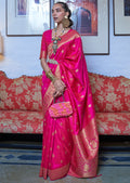 Hot Pink Zari Woven Pure Handloom Silk Saree