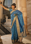 Teal Blue Woven Pure Handloom Khadi Silk Saree
