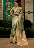 GOLDEN SAGE GREEN ZARI WOVEN HANDLOOM KANJIVARAM SILK SAREE