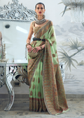 Tea Green Woven Pure Handloom Kashmiri Jamewar Saree