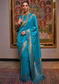 Steel Blue Zari Woven Pure Handloom Banarasi Silk Saree