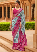 Powder Blue Woven Traditional Bandhani Patola Silk Saree