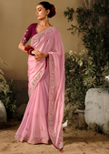 PASTEL PINK WOVEN HEAVY EMBROIDERED PREMIUM DESIGNER SILK SAREE