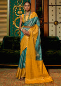 CYAN BLUE ZARI WOVEN HANDLOOM KANJIVARAM SILK SAREE
