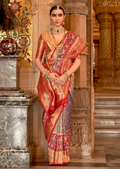 Navy Blue & Red Woven Royal Patola Kanjivaram Silk Saree