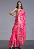 Ruby Pink Zari Woven Pure Handloom Gadwal Banarasi Silk Saree