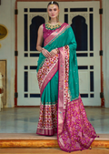 Turquoise Green Woven Traditional Patola Silk Saree