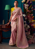 CREPE PINK HEAVY EMBROIDERED BROCADE DESIGNER KANJIVARAM SILK SAREE