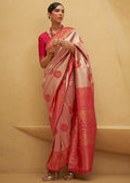 Red Zari Woven Two Tone Handloom Kanjivaram Silk Saree