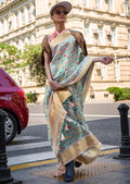 Mint Green Woven Pure Satin Organza Silk Saree