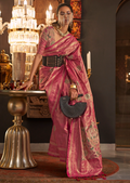 Ruby Pink Zari Woven Pure Handloom Kanjivaram Silk Saree