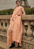 Beige Woven Pure Handloom Kashmiri Organza Silk Saree