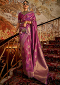 Purple Zari Woven Two Tone Chinon Kanjivaram Silk Saree