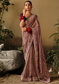 COPPER BROWN WOVEN HEAVY EMBROIDERED PREMIUM DESIGNER SILK SAREE