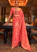 SUNSET ORANGE ZARI WOVEN HANDLOOM BANARASI SILK SAREE