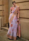 Lavender Woven Pure Handloom Kashmiri Jamewar Silk Saree