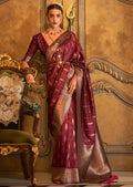 Maroon Zari Woven Handloom Pure Banarasi Satin Silk Saree