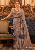 Ashley Grey Woven Pure Handloom Tussar Silk Saree