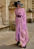 Lilac Purple Zari Woven Handloom Pure Banarasi Satin Silk Saree