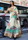 Off White Woven Pure Satin Organza Silk Saree