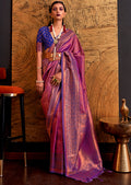 Golden Purple Zari Woven Pure Handloom Kanjivaram Silk Saree