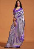 Violet Zari Woven Pure Handloom Kanjivaram Silk Saree