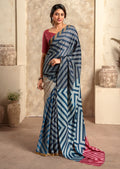 Blue Woven Digital Printed Crepe Silk Saree