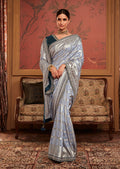 SLATE GREY PURE CREPE SILK DESIGNER BANARASI SAREE