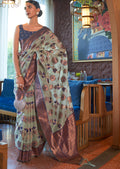 Mint Green Copper Zari Woven Pure Shimmer Organza Silk Saree