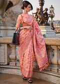 Peach Woven Pure Handloom Parsi Organza Silk Saree