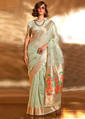Mint Green Zari Woven Pure Paithani Tissue Silk Saree