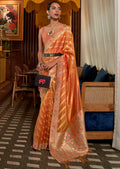 Orange Two Tone Meenakari Woven Pure Organza Silk Saree