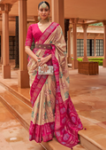 Warm Beige Woven Traditional Bandhani Patola Silk Saree