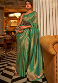 Jade Green Zari Woven Pure Handloom Satin Kanjivaram Silk Saree