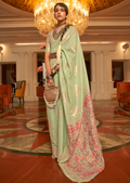 TEA GREEN WOVEN KASHMIRI JAMEWAR SILK SAREE