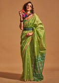 Pear Green Woven Pure Handloom Silk Saree