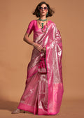 Hot Pink Zari Woven Pure Handloom Kanjivaram Silk Saree