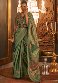 Jade Green Zari Woven Pure Handloom Kanjivaram Silk Saree
