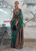 Bottle Green Woven Pure Handloom Kashmiri Jamewar Saree