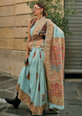 Sky Blue Woven Pure Handloom Kashmiri Jamewar Silk Saree