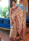 Off White Copper Zari Woven Pure Shimmer Organza Silk Saree