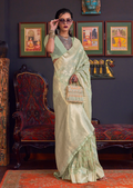 Tea Green Woven Pure Handloom Katan Silk Saree
