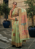 Tea Green Woven Pure Handloom Kashmiri Jamewar Silk Saree