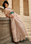 Champaign White Gota Woven Pure Handloom Silk Saree